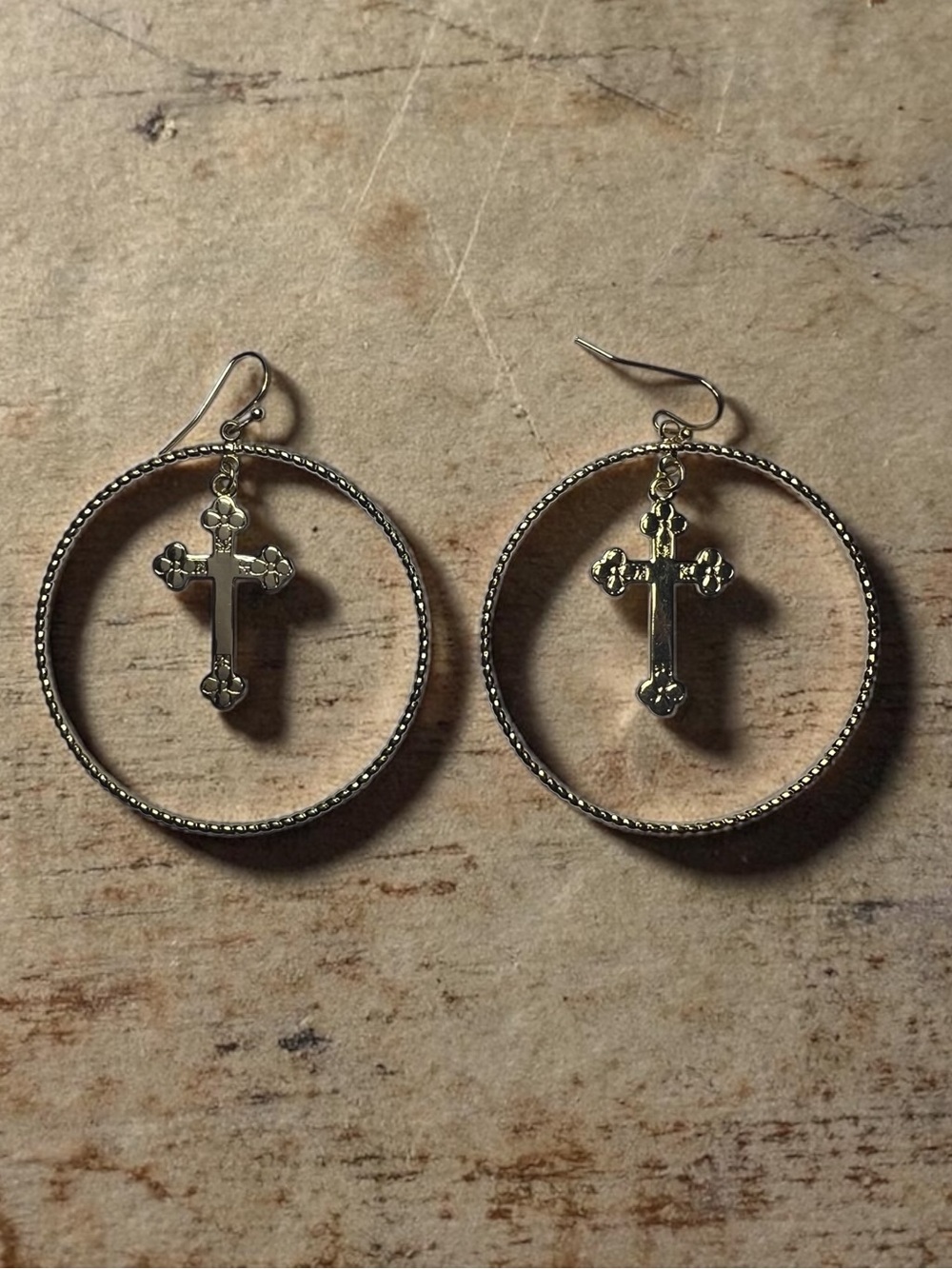 Gold Cross Hoop Drop Earrings - Women Jewelry
